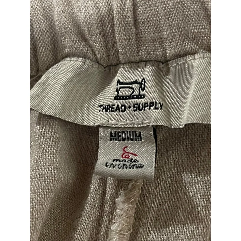 Thread & Supply Drawstring Wide-Leg Linen Blend Pants Natural Wheat Medium - Picture 4 of 8